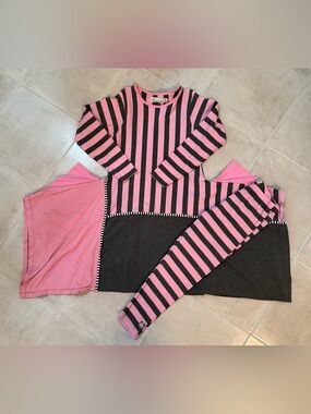 KidCuteTure Sz 12 Charcoal Pink Dress & Capris NWOT